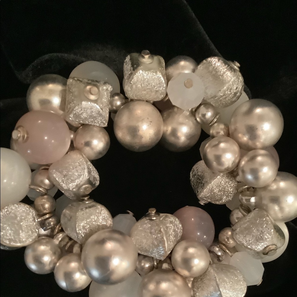 Sweet Silver & Pink Beaded Bracelet